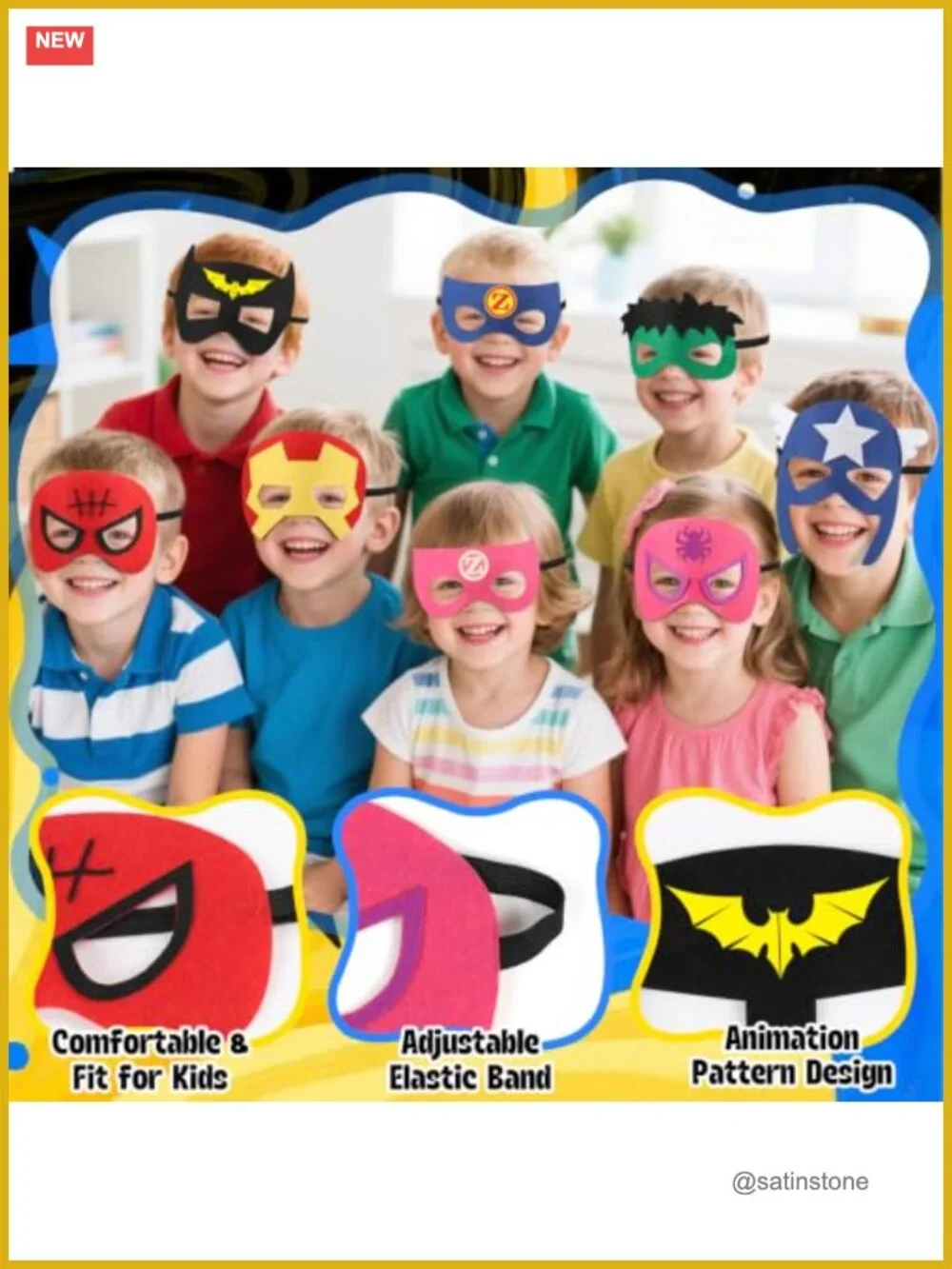 8 Pack Superhero Costume Capes with Masks and LED Finger Lights for Boys Girls